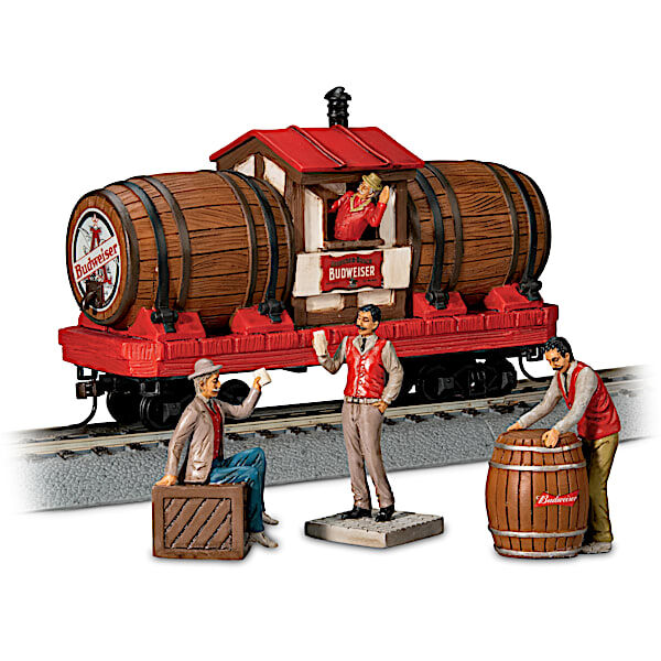 Hawthorne Village Budweiser Barrel HO-Scale Electric Train Car With Figurines