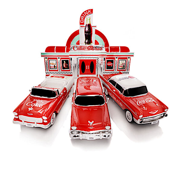 The Hamilton Collection COCA-COLA Chevy Bel Air Sculptures With '50s Diner Display