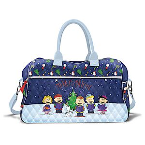 PEANUTS Merry & Bright Diamond-Quilted Poly Twill Weekender Bag Adorned With PEANUTS Christmas Art & Comes With A Trolley Sleeve For Easy Portability