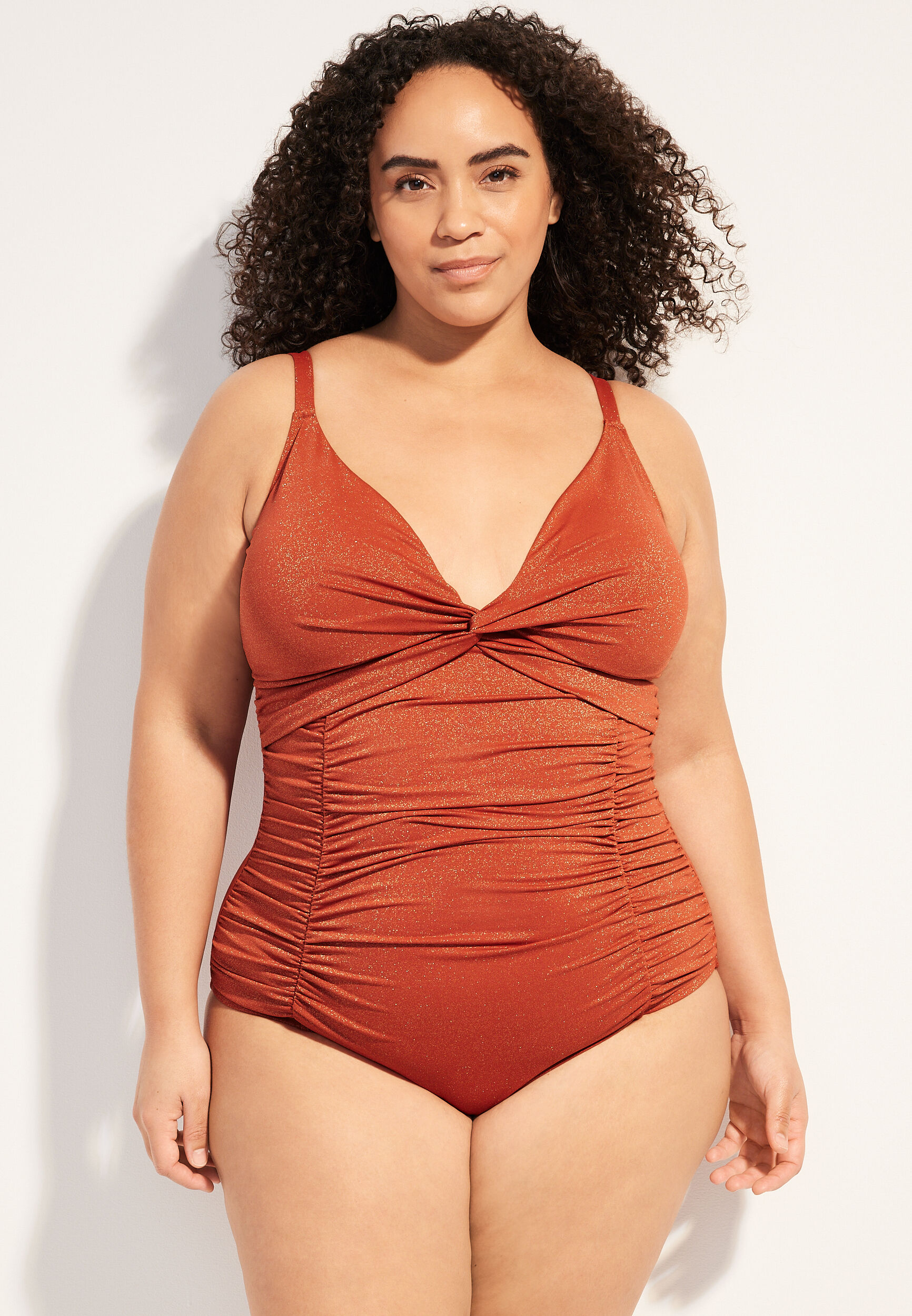 Maurices Plus Size Women's Sparkle Ruched One Piece Swimsuit Orange Size 2X - 2X
