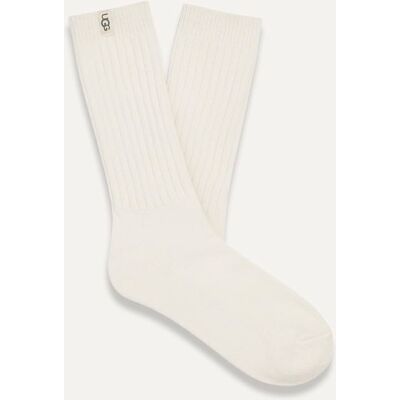 UGG® Women's Rib Knit Slouchy Crew Sock Polyester Blend/Recycled Materials in White/ UGG® Women's Rib Knit Slouchy Crew Sock Polyester Blend/Recycled Materials in White/