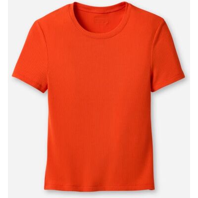 UGG® Women's Miriam Baby Tee Rib LENZINGu2122 ECOVEROu2122 Viscose Blend Tops in Lobster, Size M UGG® Women's Miriam Baby Tee Rib LENZINGu2122 ECOVEROu2122 Viscose Blend Tops in Lobster, Size M