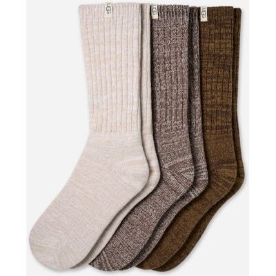 UGG® Women's Rib Knit Slouchy Crew 3 Pack Polyester Blend/Recycled Materials in Burnt Cedar/Moonlight/Coffee Grounds UGG® Women's Rib Knit Slouchy Crew 3 Pack Polyester Blend/Recycled Materials in Burnt Cedar/Moonlight/Coffee Grounds