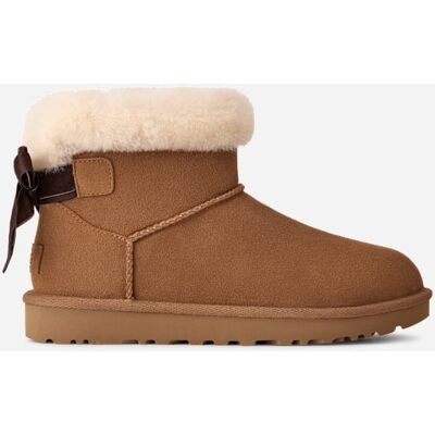 UGG® Women's Mini Bailey Mixed Bow Suede Classic Boots in Chestnut, Size 9 UGG® Women's Mini Bailey Mixed Bow Suede Classic Boots in Chestnut, Size 9