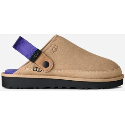 UGG® Men's Goldencoast Clog II Suede Shoes in Sand/Regal Blue, Size 13 UGG® Men's Goldencoast Clog II Suede Shoes in Sand/Regal Blue, Size 13