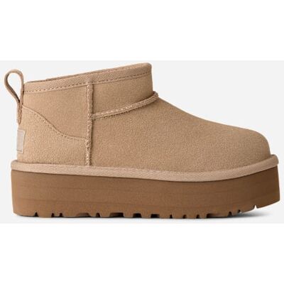UGG® Kids' Classic Ultra Mini Platform Suede Classic Boots in Sand, Size 13K UGG® Kids' Classic Ultra Mini Platform Suede Classic Boots in Sand, Size 13K