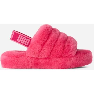 UGG® Kids' Fluff Yeah Slide Sheepskin Slippers Sandal in Deep Coral/Sachet Pink, Size 5K UGG® Kids' Fluff Yeah Slide Sheepskin Slippers Sandal in Deep Coral/Sachet Pink, Size 5K