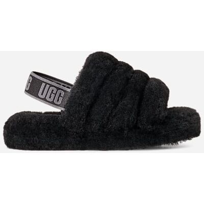 UGG® Kids' Fluff Yeah Slide Sheepskin Slippers Sandal in Black/Dark Shadow, Size 2K UGG® Kids' Fluff Yeah Slide Sheepskin Slippers Sandal in Black/Dark Shadow, Size 2K