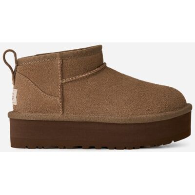 UGG® Kids' Classic Ultra Mini Platform Suede Classic Boots in Light Bronze, Size 6K UGG® Kids' Classic Ultra Mini Platform Suede Classic Boots in Light Bronze, Size 6K