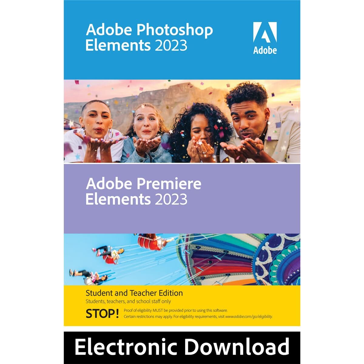 Adobe Photoshop 2023 and Premiere Elements 2023 Student/Teacher for Windows