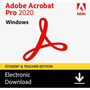 Adobe Acrobat Pro 2020 Software for Windows, Student &amp; Teacher Edition, Download