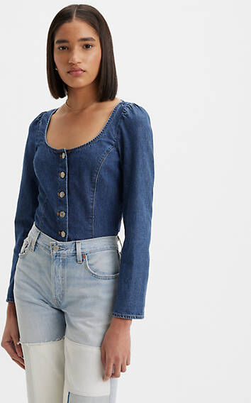 Levi's Denim Long Sleeve Corset Blouse - Women's XS