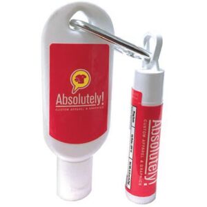 Positive Promotions 125 1-oz. Sunscreen Lotion With Carabiner & SPF-15 Lip Balms - Full-Color Personalization Available
