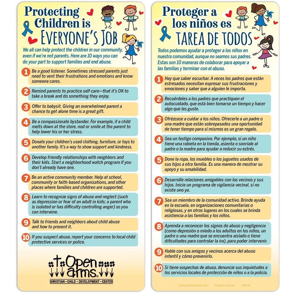 Positive Promotions 200 Protecting Children Is Everyone's Job Two-Sided English/Spanish Glancers - Personalization Available