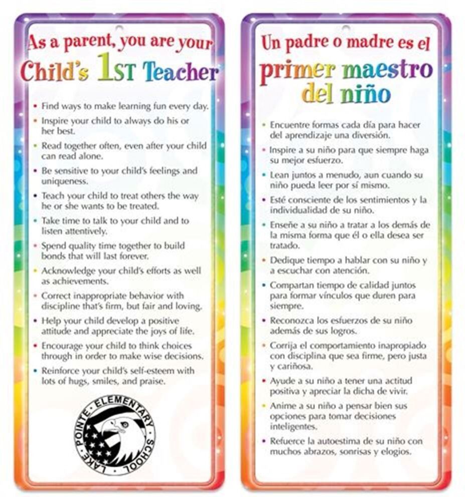 Positive Promotions 200 As A Parent, You Are Your Child's 1st Teacher 2-Sided Bilingual Glancers - Personalization Available