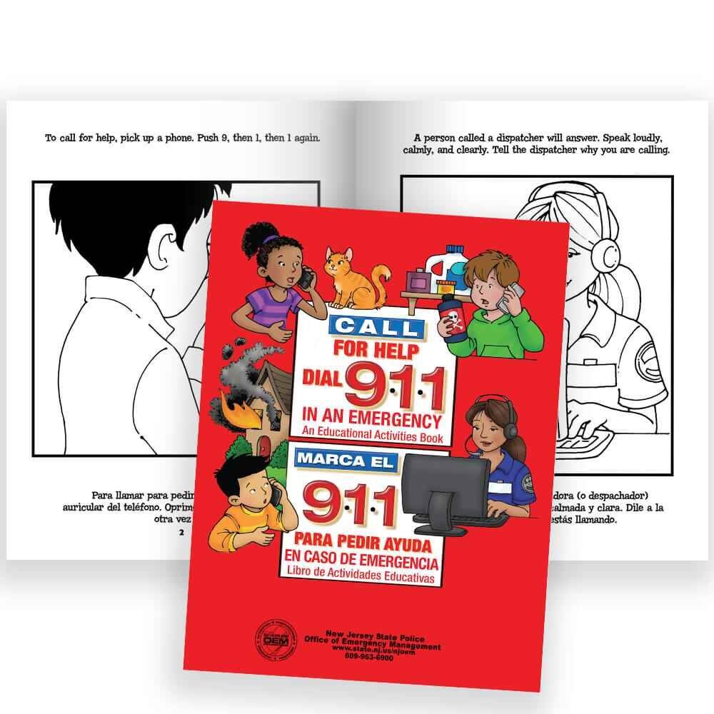 Positive Promotions 100 Call For Help, Dial 9-1-1 Educational Activities Books (Bilingual English/Spanish) - Personalization Available