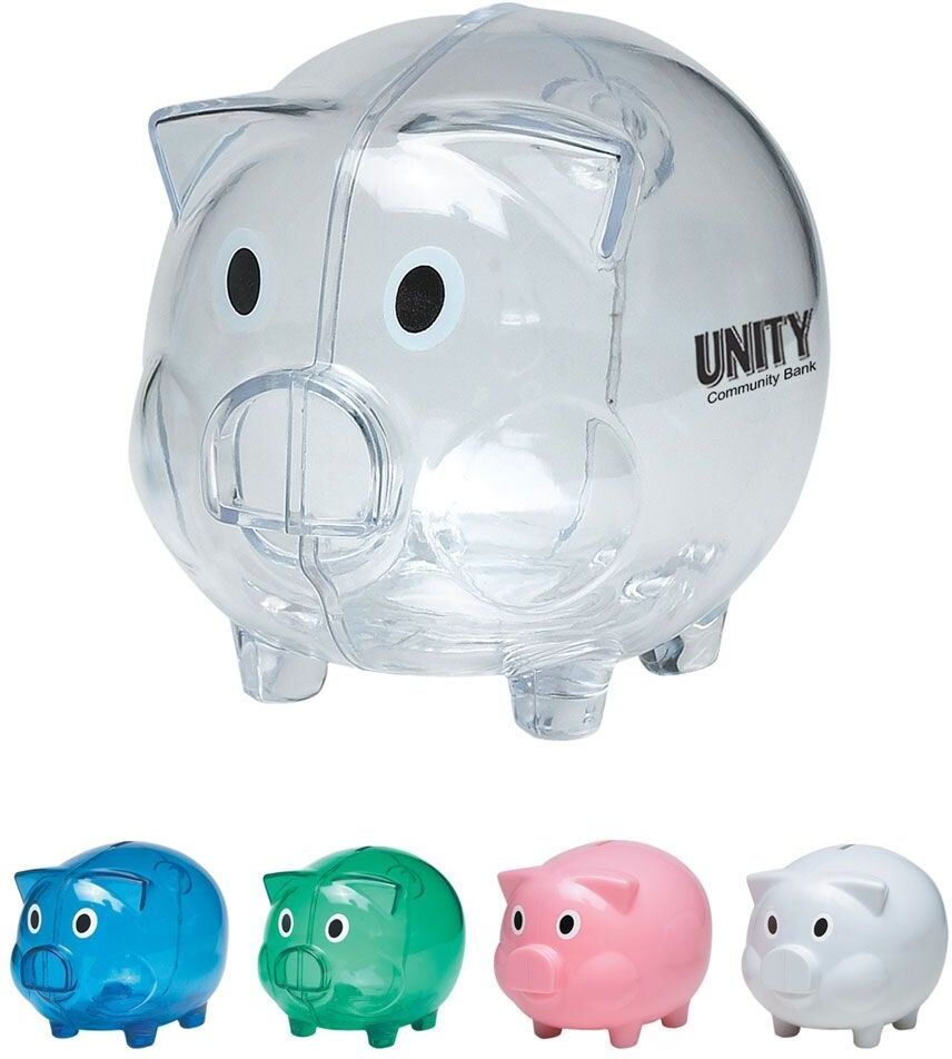 Positive Promotions 100 Plastic Piggy Banks - Personalization Available