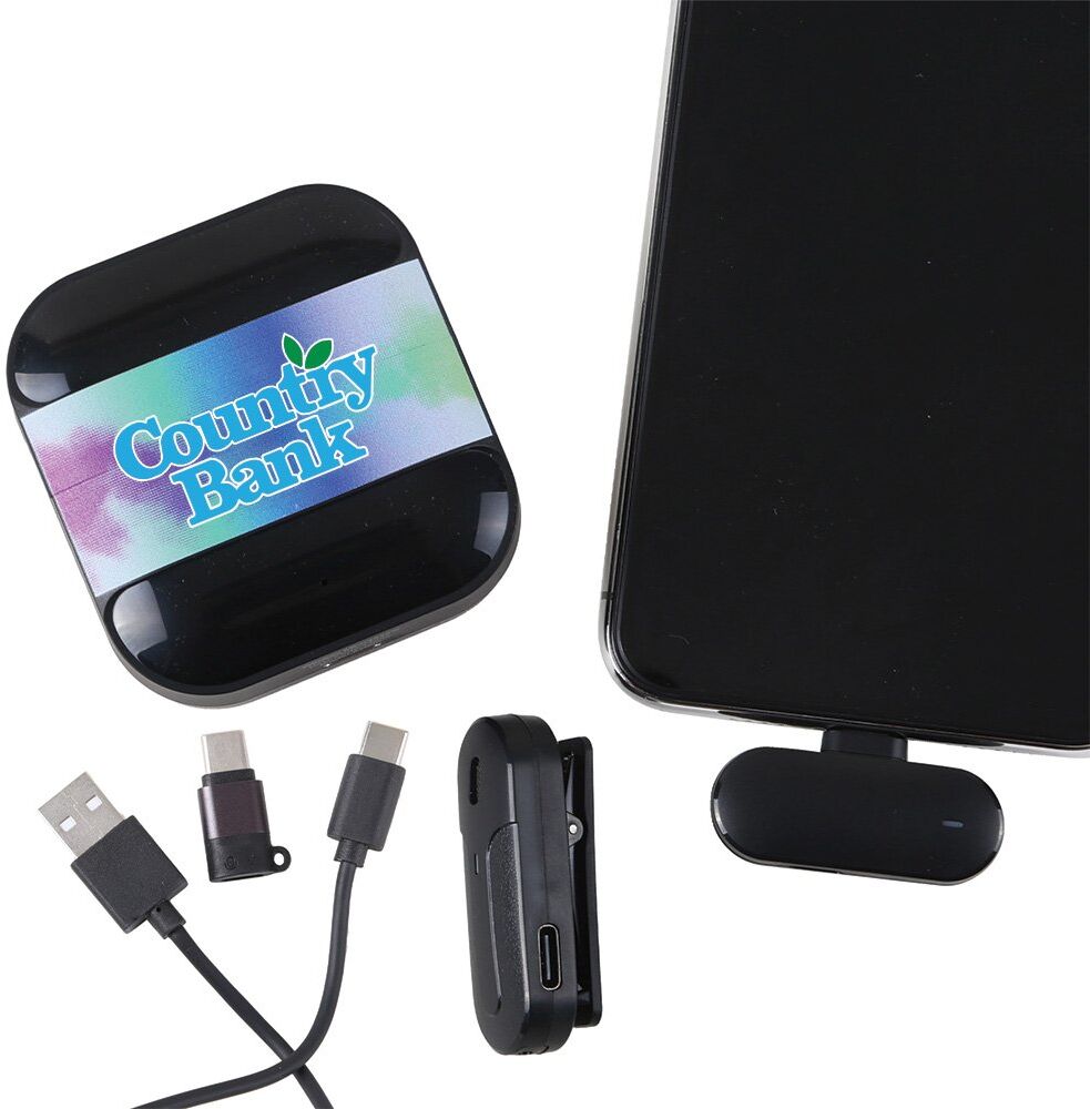 Positive Promotions 5 Compact Wireless Clip-On Microphone - Full-Color Personalization Available