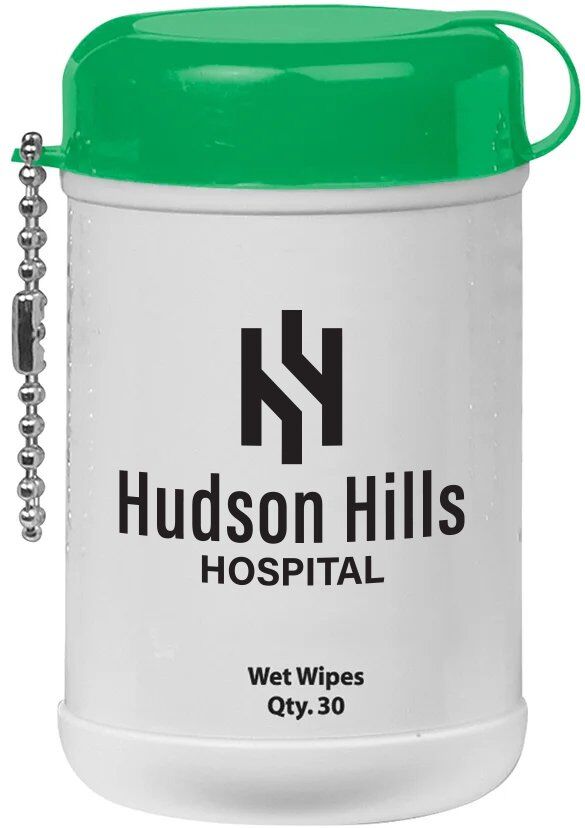 Positive Promotions 100 Mini Wet Wipe Canister - Personalization Available