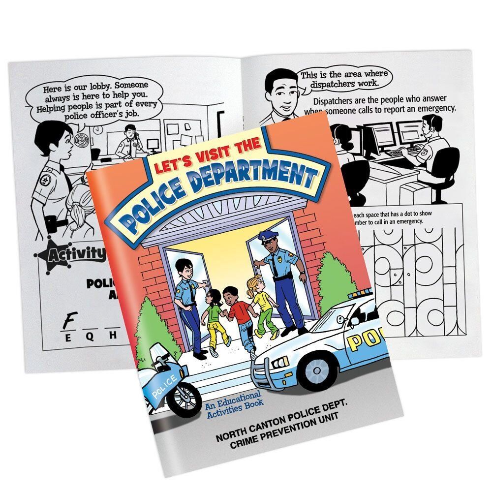 Positive Promotions 100 Let's Visit The Police Department Educational Activities Books With Police Car Paper Cutout - Personalization Available
