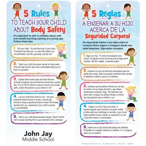 Positive Promotions 200 5 Rules To Teach Your Child About Body Safety Two-Sided English/Spanish Glancers - One-Color Personalization Available