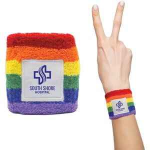 Positive Promotions 100 Rainbow Stripe Wrist Sweatband - One-Color Personalization Available