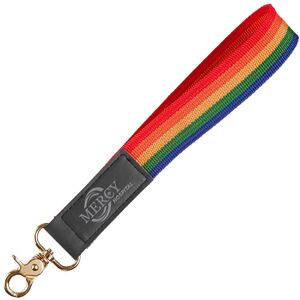 Positive Promotions 125 Rainbow Stripe Wrist Strap Keychains - Debossed Personalization Available