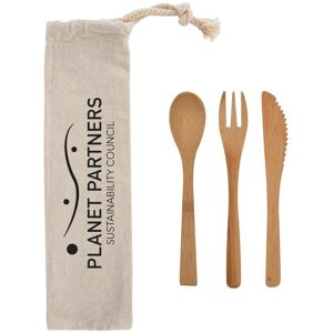 Positive Promotions 100 3-Piece Bamboo Utensil Set in Travel Pouches - One-Color Personalization Available