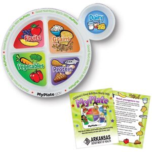 Positive Promotions 50 MyPlate Child's Portion Meal Plate With Educational Cards (English) - One-Color Personalization Available