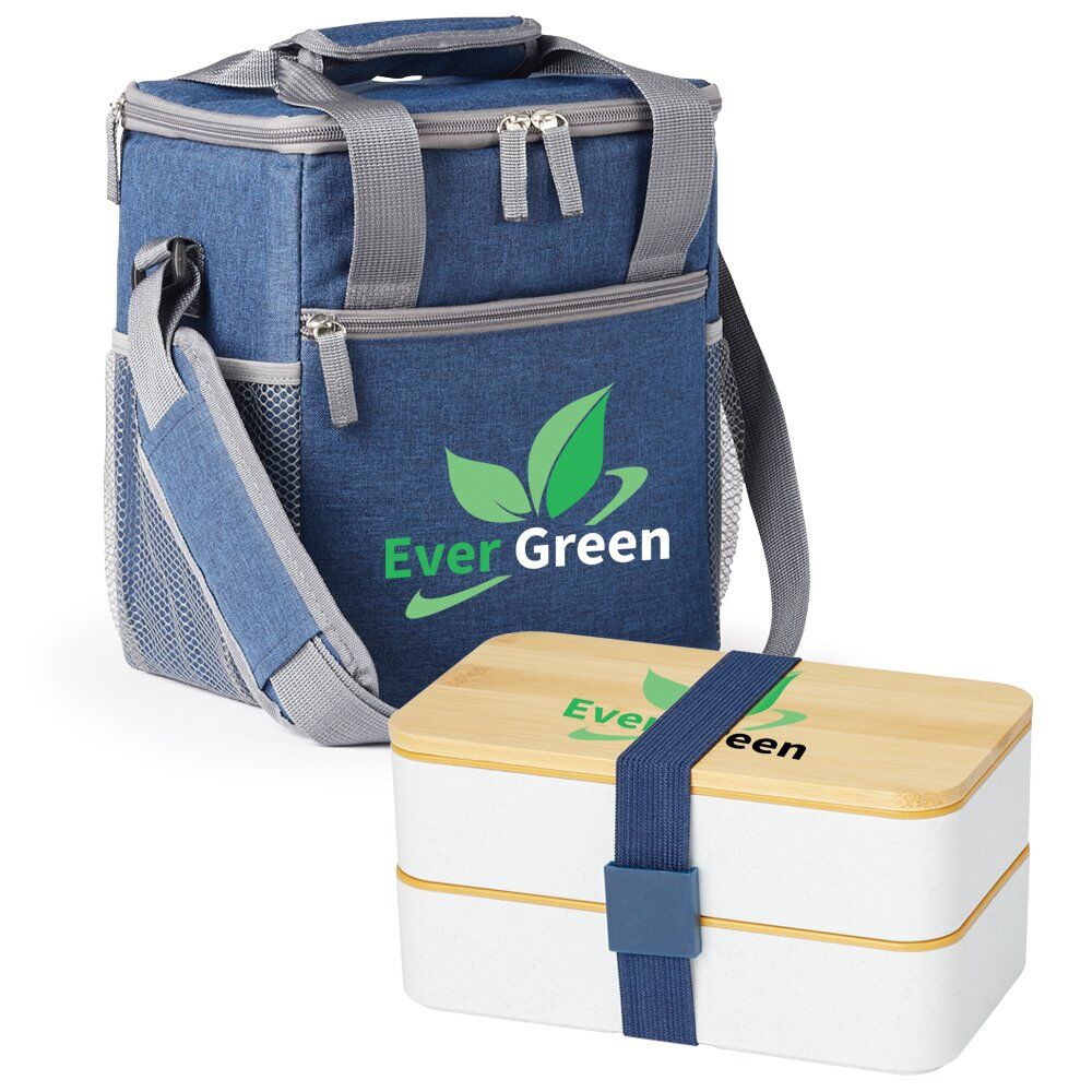Positive Promotions 18 Blue Lunch/Cooler Bag & Food Container Gift Sets - Personalization Available