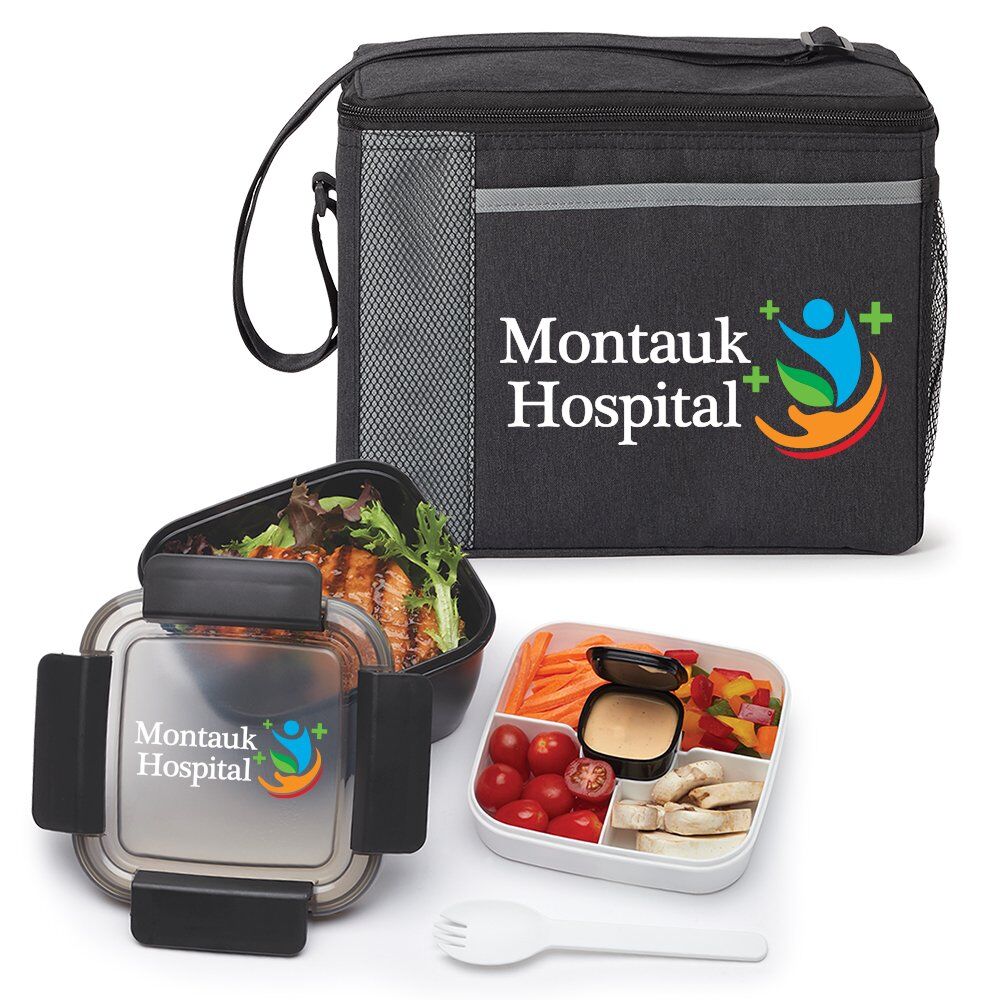 Positive Promotions 25 Black Grayson Lunch Bag & Locking Food Container Gift Sets - Personalization Available