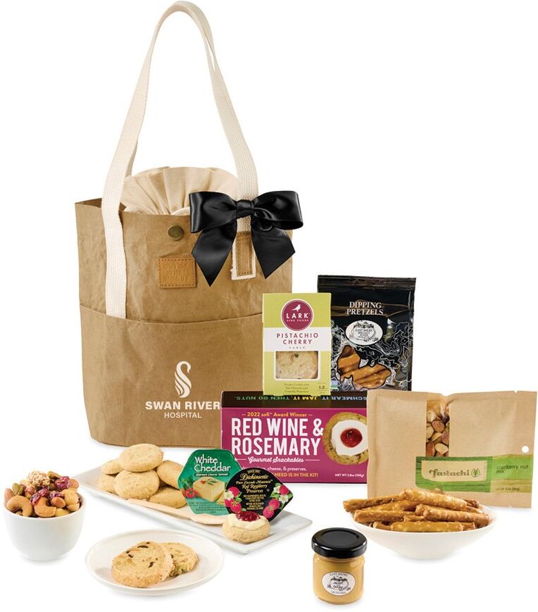 Positive Promotions 8 Wine Time Gourmet Snacks in Recycled Tote Bags - One-Color Personalization Available