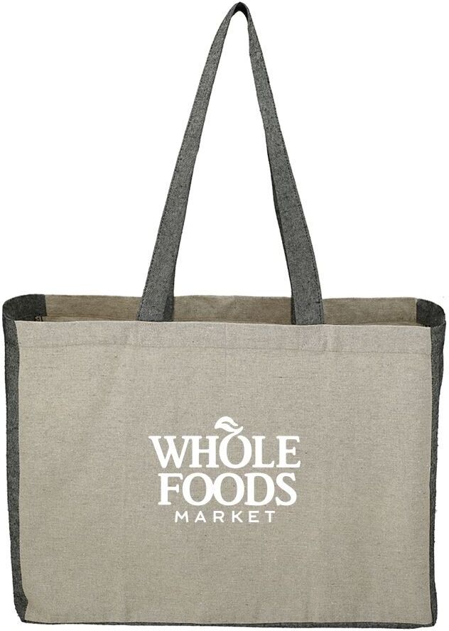 Positive Promotions 100 Recycled Cotton Contrast Side Shopper Totes - Personalization Available