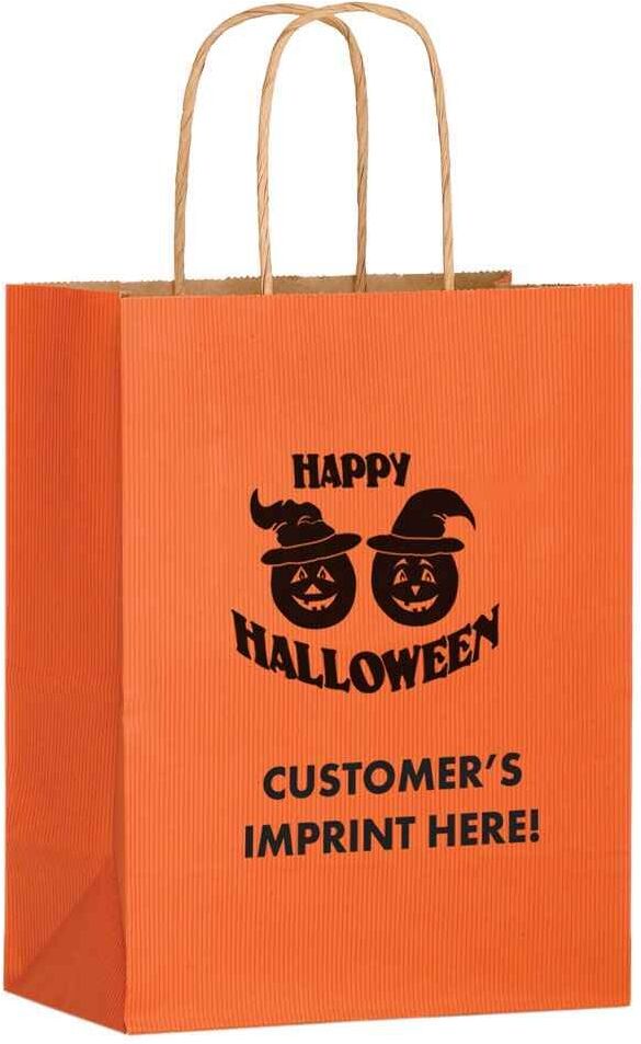 Positive Promotions 250 Halloween Pumpkins Matte Shopper Totes - Orange - Personalization Available