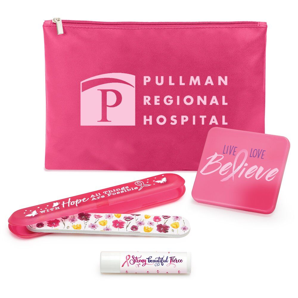 Positive Promotions 50 Breast Cancer Awareness Zippered Pouches With Personal Care Trio - Personalization Available