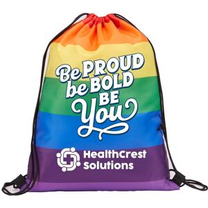 Positive Promotions 100 Be Proud. Be Bold. Be You. Rainbow Drawstring Packs - One-Color Personalization Available