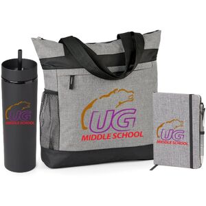 Positive Promotions 25 Gray Dylan Tote, Black Canyon Tumbler, Gray Heathered Journal Gift Sets - Personalization Available