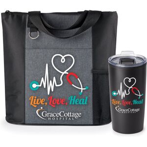 Positive Promotions 35 Live, Love, Heal Tote & Tumbler Gift Sets - Personalization Available