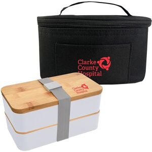 Positive Promotions 50 2-In-1 Stackable Bento Boxes With Insulated Carrying Case - Personalization Available