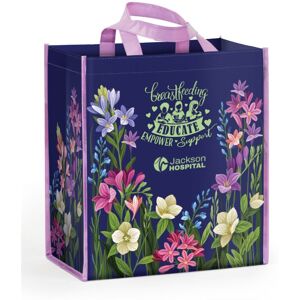 Positive Promotions 100 Breastfeeding: Educate, Empower, Support Floral Non-Woven Laminated Tote Bags - One-Color Personalization Available