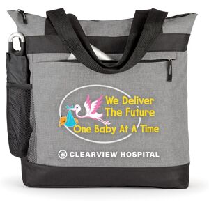 Positive Promotions 25 Dylan Heathered Gray Zip Tote Bags - Personalization Available