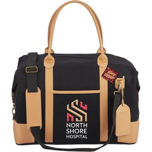 Positive Promotions 6 Black Milan Weekender Duffel Bags with Holiday Gift Tag - Embroidered Personalization Available