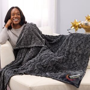 Positive Promotions 12 Charcoal Cable-Knit Mink Fleece Throw Blanket-in-a-Bag 50" x 60" With Holiday Gift Tags - Embroidered Personalization Available