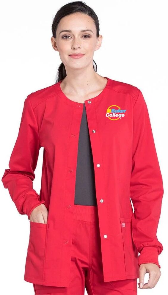 Positive Promotions 6 Cherokee® Workwear Professionals Women's 3- Pocket Snap Front Warm-Up Scrub Jackets - Embroidered Personalization Available