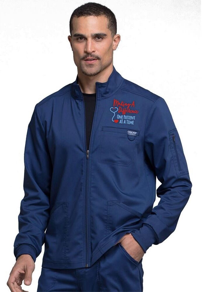 Positive Promotions 3 Healthcare Team Pride Cherokee® Men's Workwear Revolution Zip-Front Scrub Jackets - Embroidered Personalization Available