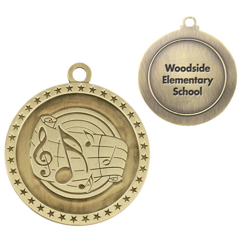 Positive Promotions 25 Music Gold Academic Medallions - Laser-Engraved Personalization Available