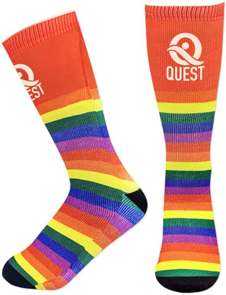 Positive Promotions 300 Rainbow Stripe Long Custom Socks - Personalization Available