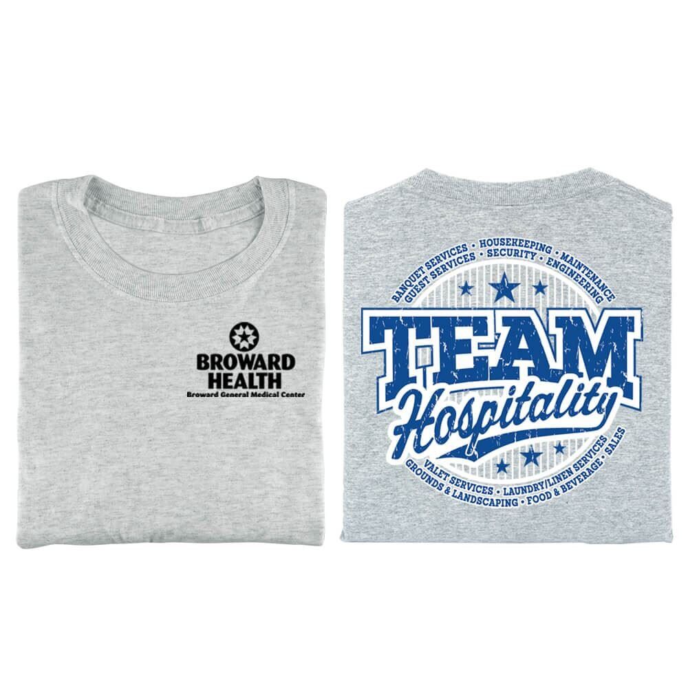 Positive Promotions 18 TEAM Hospitality Unisex Two-Sided Sleeves T-Shirt - Silkscreened Personalization Available