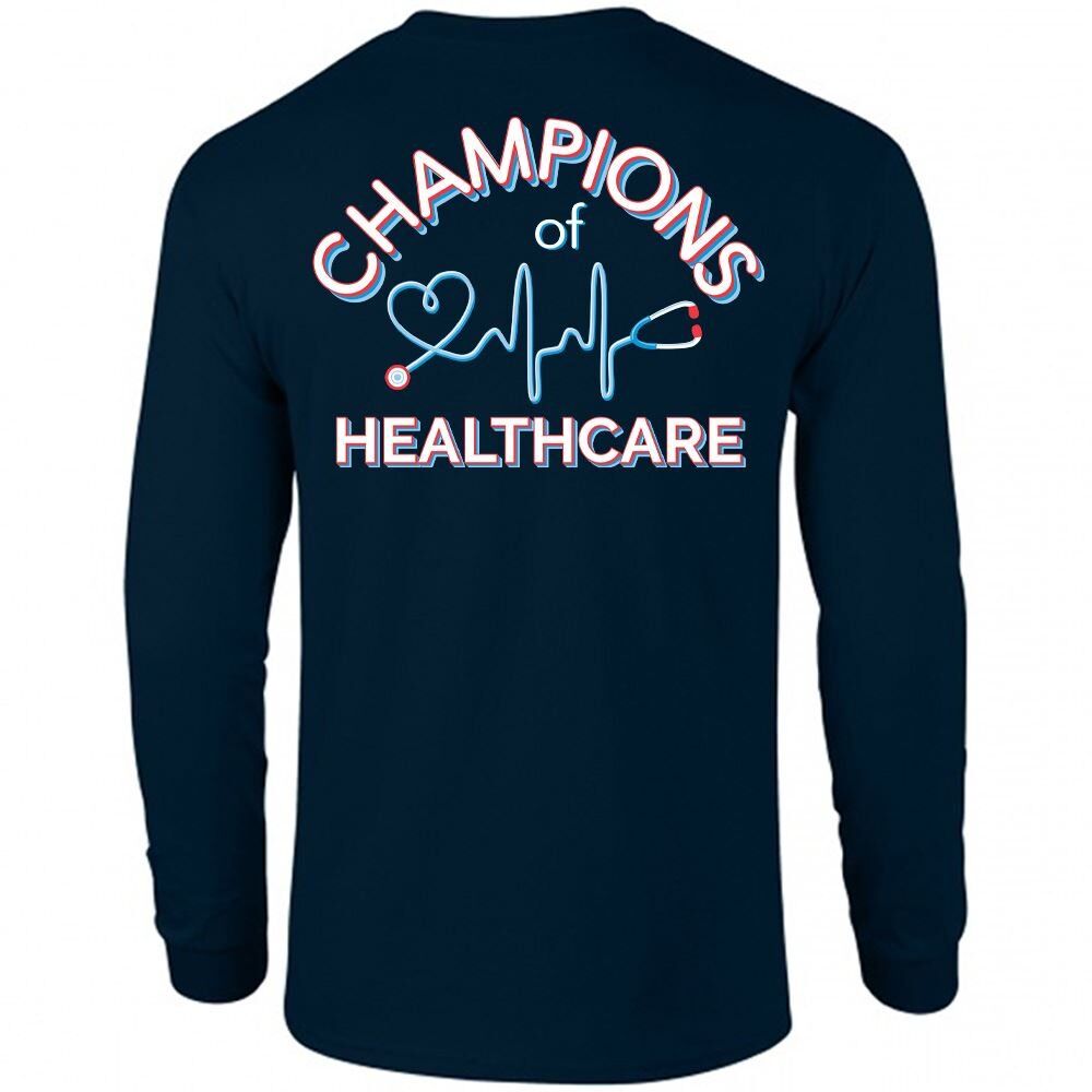 Positive Promotions 18 Champions Of Healthcare Unisex Two-Sided Sleeves T-Shirt - Silkscreened Personalization Available
