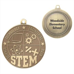 Positive Promotions 25 STEM Gold Academic Medallions - Laser-Engraved Personalization Available